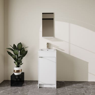 16" Glossy White Floor Vanity Set with Mirror