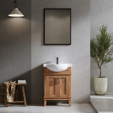 24'' Walnut finish elevated vanity set with top