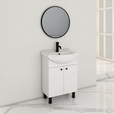 EMMA 24" Glossy white elevated vanity set with black legs and top