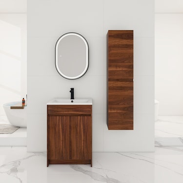 24" Dark walnut finish floor vanity set with top