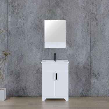 24" Matte white floor vanity set with 3 colour handles