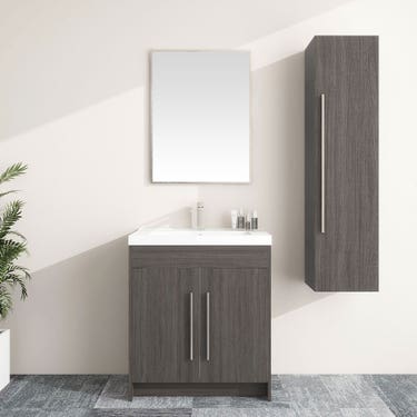 30" Grey oak finish floor vanity set with 2 doors