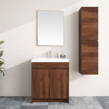 30" Dark walnut finish floor vanity set with top