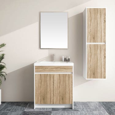 30" Floor Vanity, Glossy White & Light Oak, 2 Doors -- Top Included