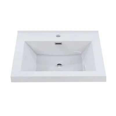 24" Glossy White Wall Vanity with 2 Drawers