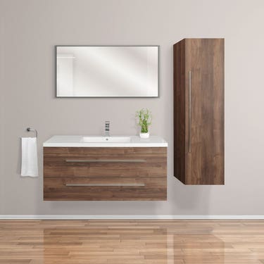 24" Walnut finish wall vanity with 2 drawers