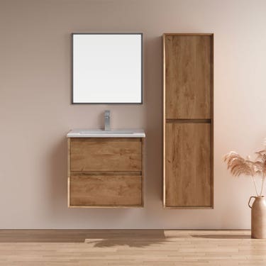 24" Light Wood Finish Wall-Mount Vanity
