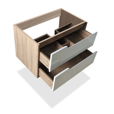 30" White and white oak finish wall vanity with 2 drawers