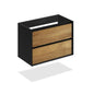 30" Matte black and oak finish wall-mount vanity