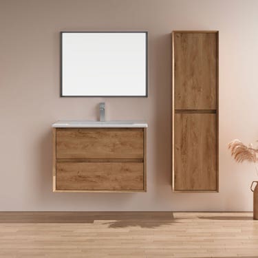 30" Light Wood Finish Wall-Mount Vanity