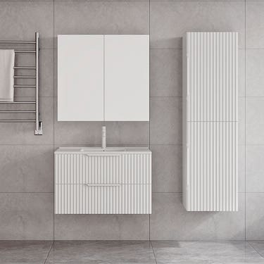 30" textured white glossy wall-mount vanity