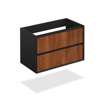 30" Matte Black Wall Vanity with Textured Brown Wood Finish Facing