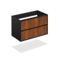 30" Matte Black Wall Vanity with Textured Brown Wood Finish Facing