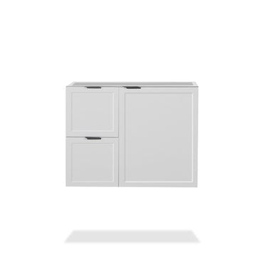 30" Matte white wall-mount vanity with black handles