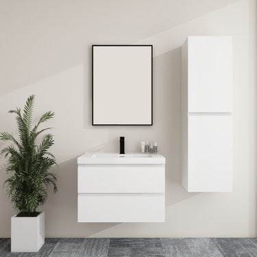 30" Glossy White Wall Vanity with 2 Drawers