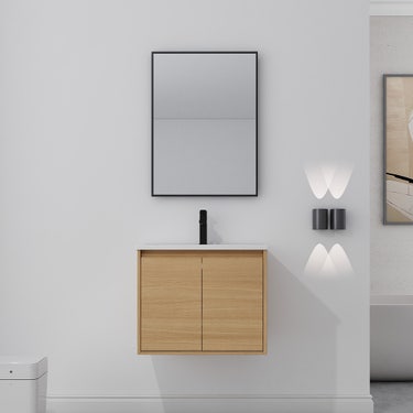 24'' Light beige wood finish wall vanity set 2 doors